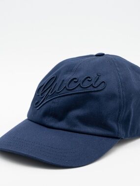 Size XL Gucci Blue Logo Embroidered Cotton Baseball Cap Hat